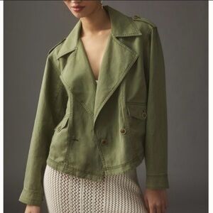 ANTHROPOLOGIE LINEN AVIATOR JACKET Cropped size Small